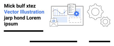 Analitik ekranlı dizüstü bilgisayar, teçhizat, e-posta simgeleri ve lorem ipsum metni. Veri analizi, iş stratejisi, teknoloji, iletişim, iş akışı optimizasyonu, yazılım mühendisliği için ideal