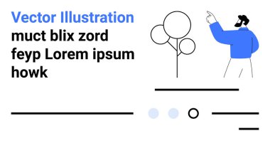 Karakter gösterme, ağaçlar, metin blokları, altçizgiler. İniş sayfası, temiz tasarım, minimalizm, web tasarımı, modern stil, vektörler markalaştırma sayfası için ideal