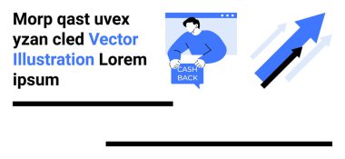 Elinde mavi temalı bir web sayfası ve yükselen iki ok olan biri var. Finans, e-ticaret, promosyonlar, pazarlama, satış stratejisi, müşteri teşvikleri, iş büyümesi için ideal. İniş sayfası