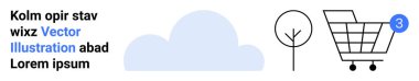 Üç öğe tezgahlı alışveriş arabası, basit ağaç çizgisi ve bulut. E-ticaret, çevrimiçi alışveriş, perakende, asgari tasarım, kullanıcı arayüzü, web ve mobil uygulamalar, çevresel temalar için ideal