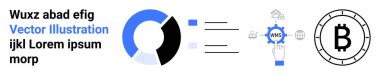 Pie chart, automation setup with hand and gear, and cryptocurrency symbol represent analytics, digital marketing, automation, and finance. Ideal for business, finance, technology, digital marketing clipart