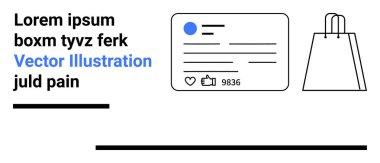 Başparmakları ve yorumları olan sosyal medya iletisi, alışveriş çantası özeti ve Lorem Ipsum metni. Dijital pazarlama, sosyal medya stratejisi, çevrimiçi alışveriş, e-ticaret, markalaşma, UIUX