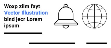 Uyarı zili, küresel simge, yer tutucu metin, siyah ve mavi renkler. Web siteleri, uygulamalar, kullanıcı arayüzleri, sunumlar, haber bültenleri, eğitim materyalleri, sosyal medya iniş sayfası için ideal