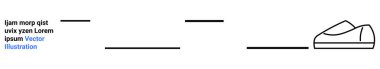 Ayakkabı çizgisi, soyut siyah çizgiler ve mavi yer tutucu metin elemanları. Modern tasarım, minimalizm, web tasarımı, markalaşma, iniş sayfası modellemeleri, ürün sergileri ve moda temaları için idealdir. İniş