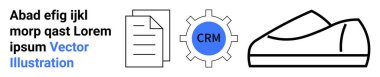 Kağıt belge, CRM etiketli teçhizat, sıradan ayakkabı ve yer tutucu metni. İş, teknoloji, belge yönetimi, müşteri ilişkileri, CRM, ayakkabı, minimalist tasarımlar için idealdir. İniş sayfası