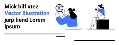 İki kadın bir inceleme belgesini büyüteçle, diğerini akıllı telefonla inceliyor. Teknoloji, iletişim, analiz, araştırma, eğitim, dijital araç sunumları için ideal. İniş sayfası