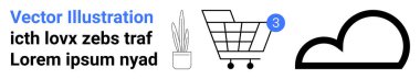 Esrara bitki, tebligatlı alışveriş arabası ve bulut sembolü. E-ticaret, web sitesi tasarımı, çevrimiçi mağazalar, bahçıvanlık, minimalizm, dijital ürünler, web elementleri için ideal. İniş sayfası