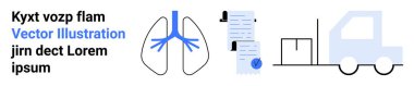 Akciğer diyagramı, işaretli belge, teslimat kamyonu. Lojistik, sağlık, sağlık, dağıtım hizmetleri, belgeler, ulaşım ve eğitim temaları için ideal
