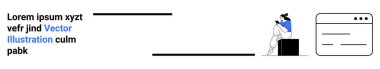 Blokta oturan kişi akıllı telefon kullanırken, tarayıcı penceresi modeli ve yer tutucu metnin yanında oturuyor. Web tasarımı için ideal, dijital pazarlama, çevrimiçi iletişim, teknoloji, eğitim, UIUX