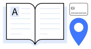 Mesajlı kitabı aç, çipli kredi kartı ve mavi lokasyon şifresi. Eğitim, finans, seyahat, konum hizmetleri, navigasyon öğrenme bilgi paylaşımı için idealdir. Satır metaforu