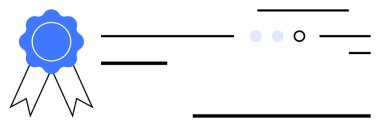 Mavi ödüllü kurdele sol tarafında soyut çizgiler, noktalar ve sağ tarafında dairesel şekiller var. Başarı, sertifika, tanınma, başarı, ödül törenleri, eğitim başarıları için ideal