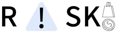 Sözcük RISK bir üçgen ünlem ile I harfi yerine bir çanta ve bir dolar para ile değiştirildi. Mali tavsiye, ihtiyat, e-ticaret, yatırım, iş stratejisi ve tüketici için ideal