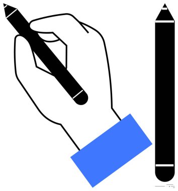 Elinde yazı veya çizim için hazırlanmış siyah bir kalem, yanında da bir kalem var. Yaratıcı iş, eğitim, not alma, tasarım, sanat projeleri, iletişim ve ilham için ideal. Çizgi