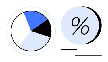 Turta grafiği dört parçaya bölünmüş, bir bölüm mavi ile işaretlenmiş, yüzde sembolünün yanında. Veri analizi, istatistik, finans, muhasebe, iş raporları, sunumlar için ideal