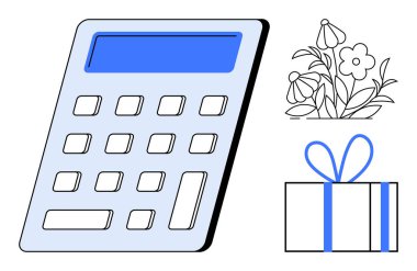 Kurdele ve çiçek aranjmanının yanında hesap makinesi de var. Bütçe, finans, hediye planlama, kutlama, çiçekçilik, kişisel finansman ve şenlikli etkinlikler için ideal. Satır metaforu