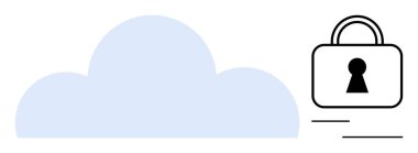 Bulut ve asma kilit veri güvenliğini gösteriyor. Siber güvenlik, veri gizliliği, bulut depolama güvenliği, şifreli veriler, dijital koruma, güvenli çevrimiçi hizmetler, modern teknoloji iletişimi için ideal