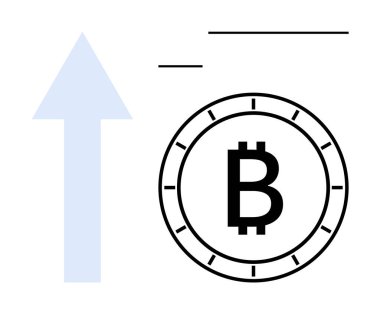 Mavi yukarı doğru ok büyümeyi simgeler, Bitcoin parasının yanında, kripto para değerinin arttığını gösterir. Finansal başarı, yatırımlar, dijital para birimi, büyüme stratejileri ve ekonomi için ideal