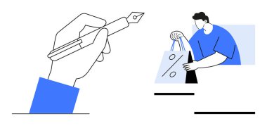 Yanında yüzde işaretleri olan bir alışveriş torbası taşıyan birinin yanında dolmakalem tutuyorum. Pazarlama, alışveriş, satış, e-ticaret, yaratıcılık, promosyonlar, reklamcılık için ideal. Satır metaforu