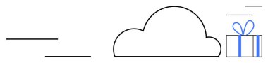 Basit doğrusal tasarımı olan bir bulut simgesi, yanında da yay ile bağlanmış bir hediye kutusu. Bulut bilgisayarı, dijital depolama, veri paylaşımı, çevrimiçi hizmetler, ödül sistemleri, hediyeler için ideal