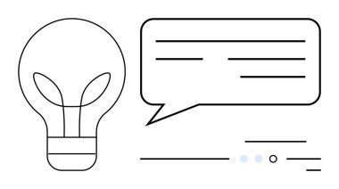 Ampul, metni temsil eden soyut çizgileri olan bir konuşma baloncuğunun yanında fikirleri sembolize eder. Yaratıcılık, beyin fırtınası, yenilik, iletişim, sunumlar, tartışmalar için idealdir. Çizgi