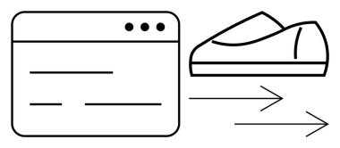 Hızlı hareket ettiğini gösteren okları olan bir ayakkabıya bitişik web tarayıcı penceresi. E-ticaret, hızlı nakliye, çevrimiçi perakende, alışveriş, web sitesi tasarımı, kullanıcı arayüzü, dağıtım hizmeti için ideal. Çizgi