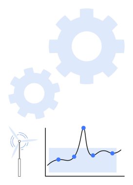 Dişliler rüzgar türbini veri grafiği. Yenilenebilir enerji, endüstri, teknoloji, yenilik, sürdürülebilir büyüme, veri analizi ve ilerleme için ideal. Satır metaforu