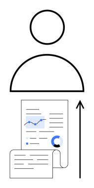 Haritaları olan bir şahıs sembolü, büyümeyi gösteren yukarı doğru bir ok. Kariyer ilerlemesi, eğitim başarısı, kişisel büyüme, veri analizi, stratejik planlama için ideal