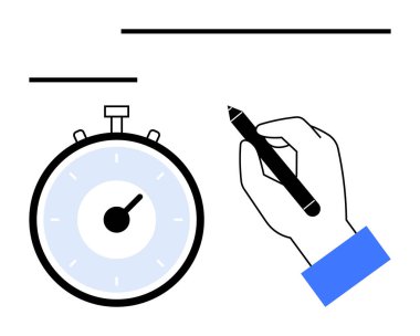 Kronometredeki el kalem çizgileri yazıyı gösteriyor. Üretkenlik zamanı yönetimi, teslim tarihleri, verimlilik, iş akışı, organizasyon, planlama için ideal. Yapısal çabalar için motivasyon. Çizgi