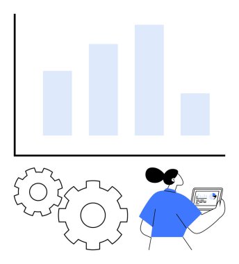 Baro tableti ve vites kutusunun yanındaki verileri inceleyen bir iş adamı. Veri analizi, iş planlaması, süreç optimizasyonu, teknoloji, dijital dönüşüm, iş akışı yönetimi için ideal