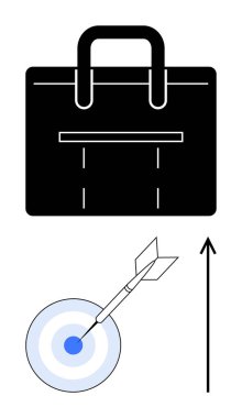 Oklu çanta hedefi, yukarı doğru ok. İş için ideal, başarı, büyüme, odaklanma, hırs, kariyer ilerlemesi motivasyon hattı metaforu