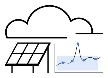 Noktalı ve doğrulu güneş paneli bulut veri tablosu. Sürdürülebilirlik, yenilik, teknoloji, çevre, enerji, araştırma, analiz için ideal. Satır metaforu