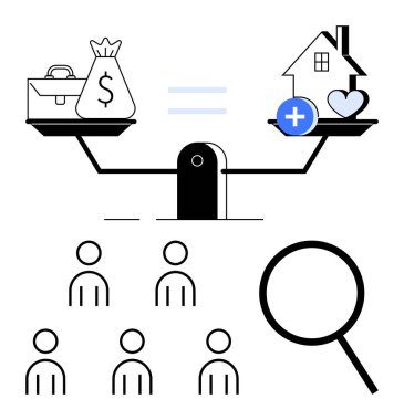 Para çantalı teraziler, House ailesinin sağlık hizmetlerine karşı. İnsanların üzerinde büyüteç. İş-yaşam dengesi kariyeri, aile, sağlık, eşitlik, takım dinamiği, insan kaynakları için idealdir. Çizgi