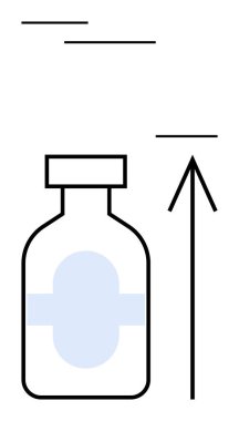 Yukarıdaki okun yanında büyümeyi ya da ilerlemeyi gösteren bir ilaç şişesi var. Tıbbi gelişmeler, sağlık sektöründe iyileşme, ilaç endüstrisi, sağlık eğilimleri, bilimsel araştırmalar ve yenilikler için ideal