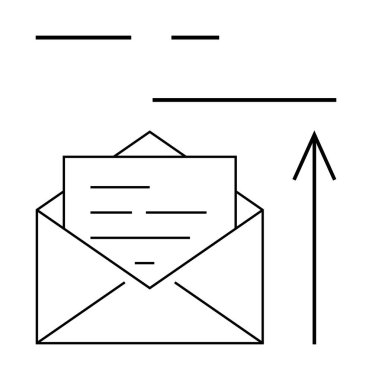 Zarfın içinde bir harf ve sağı gösteren bir ok var. İletişim, e-posta, mesaj, posta hizmetleri, posta konseptleri, belgeler ve minimalizm temaları için ideal. Satır metaforu