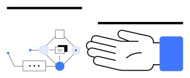 Mavi manşet, geometrik şekiller, bağlantı hatları, arayüz elementleri, elipslerle elini aç. Teknoloji, iletişim, destek ağları ve soyut kavramsal etkileşimler için idealdir. Çizgi