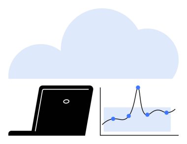 Laptop bulut çizelgesi çekirdeği oluşturur. Veri analizi, bulut hesaplama, iş büyümesi, teknoloji entegrasyonu, çevrimiçi bağlantı, verimlilik artışı, geleceksel ilerleme için ideal. Çizgi