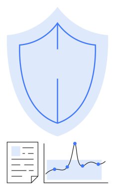 Kalkan çizgisi grafik belgesi. Siber güvenlik, veri koruması, analitik, teknoloji, bilgi güvenliği, risk yönetimi, yenilik çizgisi metaforu için ideal