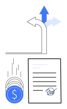 Bozuk paralar iniyor, kontrat imzalandı ve iki tane de yön oku var. Finans, sözleşmeler, kararlar, yatırımlar, iş yönetimi imzası için ideal. Satır metaforu