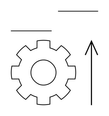 Basit çizgileri olan dişli ve yukarı doğru ok vektörü. Teknik ilerleme, yenilik, iş büyümesi, endüstriyel iyileşme, verimlilik optimizasyonu, mekanik gelişim, mühendislik için ideal