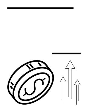 Dolar madeni parası yukarı doğru üç ok ile eğik, finansal büyümeyi, gelişmeyi ve ekonomik yükselişi sembolize ediyor. Finans, yatırım, iş başarısı ve ekonomik büyüme için ideal