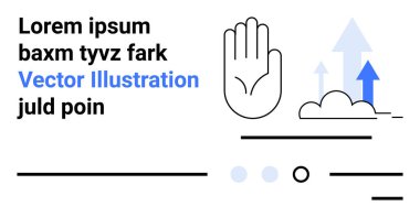 El hareketi, yukarı bakan üç ok, soyut bulutlar ve çağdaş bir tasarımda metin blokları. İletişim, büyüme, ilerleme, bilgi grafikleri, kullanıcı arayüzü, farkındalık için ideal