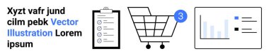 Bildirimli alışveriş arabası, panoda kontrol listesi, analitik çizelge, metin örneği. E-ticaret, veri analizi, pazarlama, iş stratejisi, çevrimiçi alışveriş, proje yönetimi için ideal