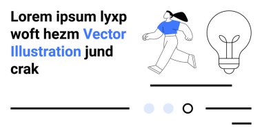 Koşan kişi, ampul, metin, çizgiler ve daireler temiz bir düzen oluşturuyor. Yaratıcılık, yenilik, basitlik, kullanıcı arayüzü, iniş sayfaları, motivasyon ve modern tasarım İniş sayfası için ideal