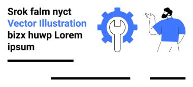 Adam viteste İngiliz anahtarıyla vitese bakıyor. Teknoloji dersleri, kullanıcı rehberleri, mühendislik blogları, onarım hizmetleri, teknik kılavuzlar, bilgi grafikleri ve eğitim materyalleri için ideal. İniş sayfası