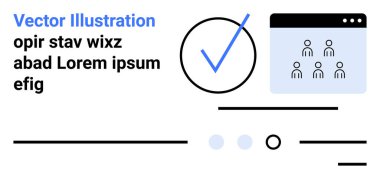 Çember içindeki işaretleri, tarayıcı penceresindeki kullanıcı grubunu, yatay çizgileri ve dairesel düğmeleri işaretle. İş süreçleri, takım yönetimi, görev tamamlama, proje planlaması için ideal, çevrimiçi