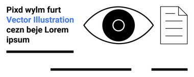 Göz sembolü ve metin blokları olan belge simgesi, siyah ve beyaz renk şeması. Web tasarımı, veri gizliliği, dijital güvenlik, içerik oluşturma, yayınlama, grafik tasarımı, eğitim kaynakları için ideal