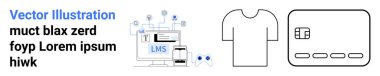 Bilgisayar monitörü LMS, tişört simgesi ve kredi kartı simgesini gösteriyor. E-öğrenim platformları, çevrimiçi alışveriş, fintech hizmetleri, dijital ödemeler, giyim markaları, eğitim ve İnternet için ideal