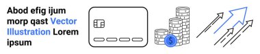 Para yığınının yanında duran kredi kartı ikonu ve yukarı bakan oklar finansal büyümeyi ve başarıyı simgeliyor. Finans yönetimi, yatırım, ekonomi, iş büyümesi, e-ticaret, tasarruf, bankacılık için ideal
