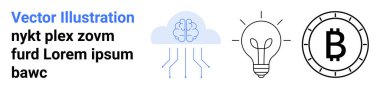 Beyin bulut ağı, ampul ve Bitcoin sembolü. Teknoloji, yenilik, yapay zeka, kripto para birimi, finans, beyin fırtınası engelleme sayfası için ideal