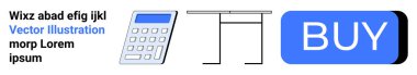Hesap makinesi, tablo ve mavi satın alma düğmesi. İş, e-ticaret, teknoloji, finans, ofis, pazarlama ve dijital işlemler için ideal. İniş sayfası